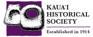 Kauai Historical Society logo featuring stone artifacts and text, established in 1914.